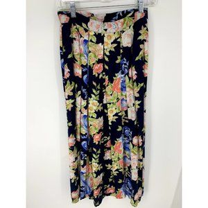 Vintage Worthington Women's Blue Floral Pleated Midi Skirt with pockets Size 10